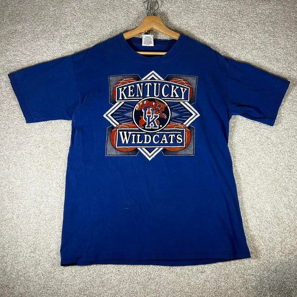Vintage 90s Kentucky Wildcats basketball blue graphic college t-shirt Size L